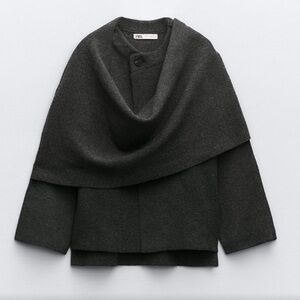 NWT Zara Woman Crop Knit Coat with Asymmetrical Scarf